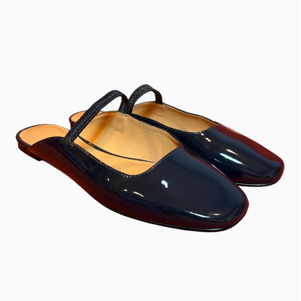 MADEWELL Women's Navy Blue Patent Leather Greta Ballet Mary Janes Flat Mule Sz 9